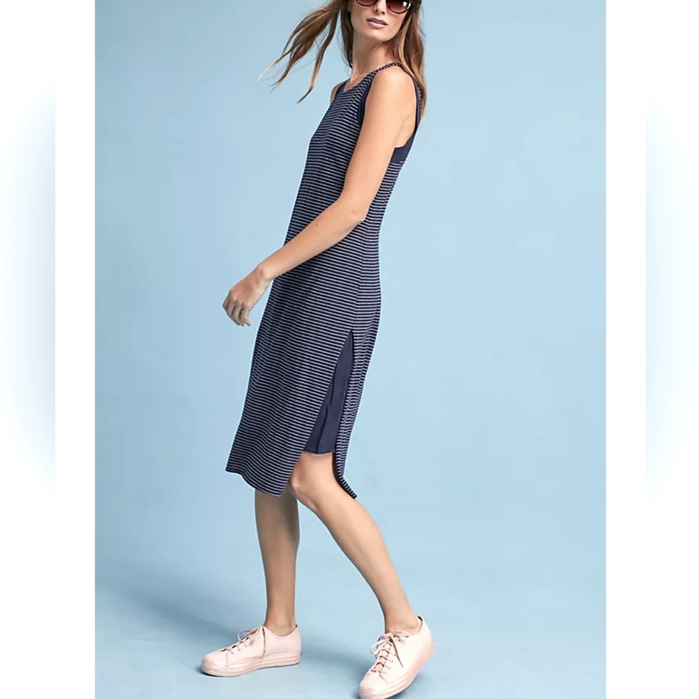 Michael Stars Black and Gray stripped shift dress with side slits SZ M